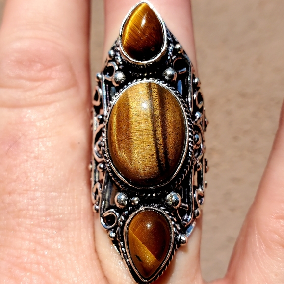 New Tiger Eye 925 Silver Statement Ring. - Picture 4 of 12